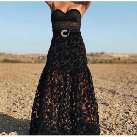 Zara Dresses & Skirts - Zara black floral embroidered med midi skirt nwt
